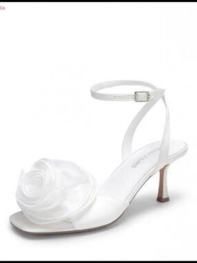 Women's Kitten Heel Sandals Satin Square Toe Ankle Strap Wedding Heels